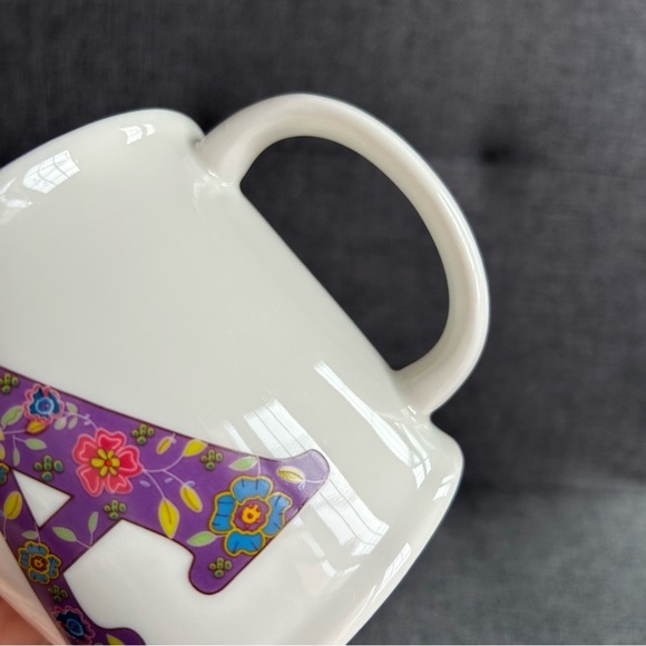 Floral “A” Initial “Love the Moment” Mug, White, Purple, Colorful, 12 oz - Picture 9 of 15